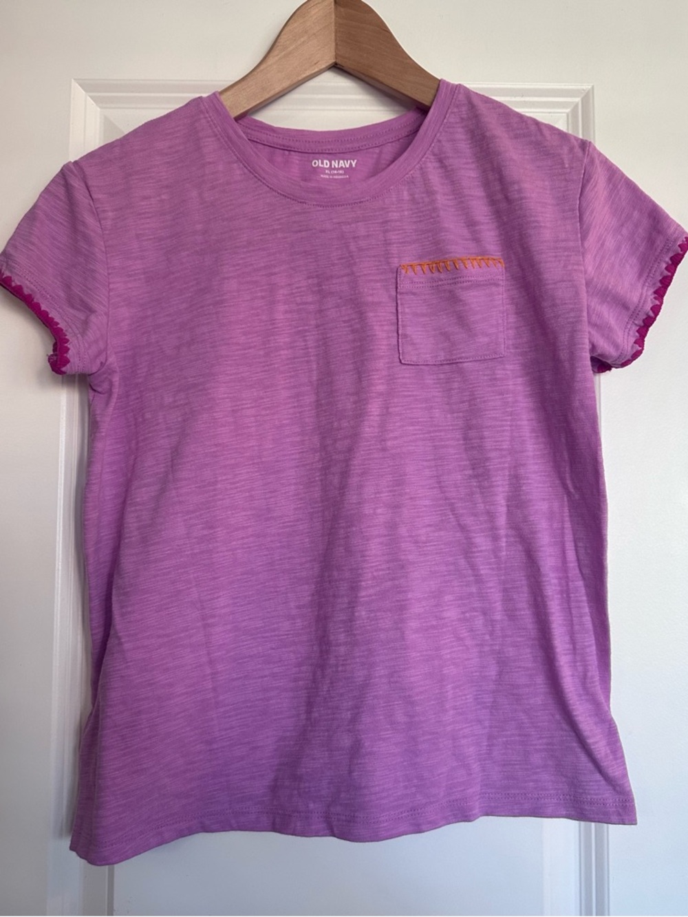 Old Navy Girls' XL Purple Short Sleeve Pocket Tee with Contrast Trim